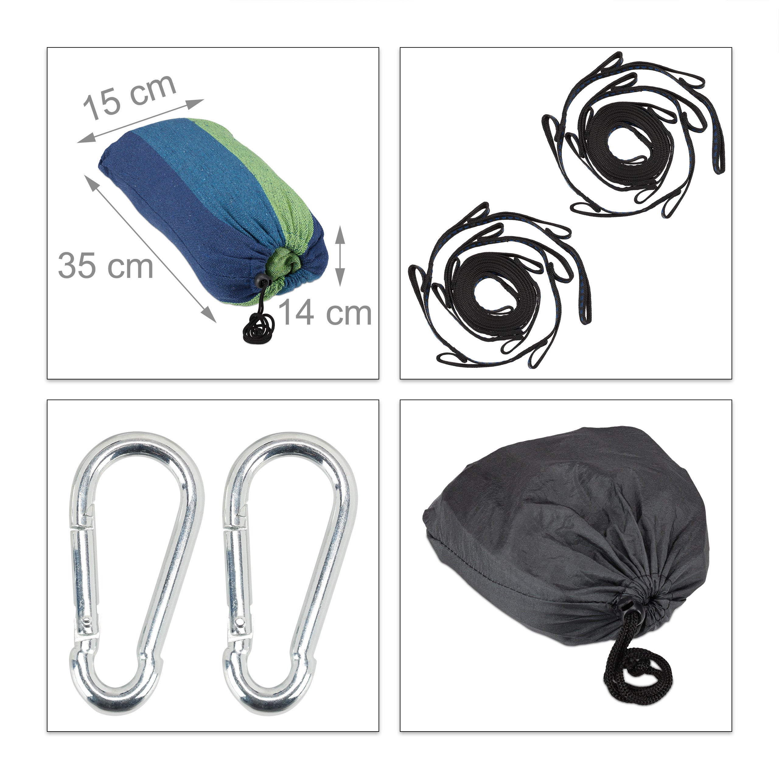 Hamac 300kg, 2 Personnes, Jardin Extérieur, Suspendu, Intérieur, Coton, Transportable, 150x272 cm, bleu-vert, Relaxdays - 5