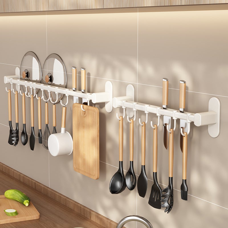 Porte-Ustensiles De Cuisine Mural - Barre Avec Crochets, Support Couteaux Et Casseroles, Gain De Place - Noir, 40cm