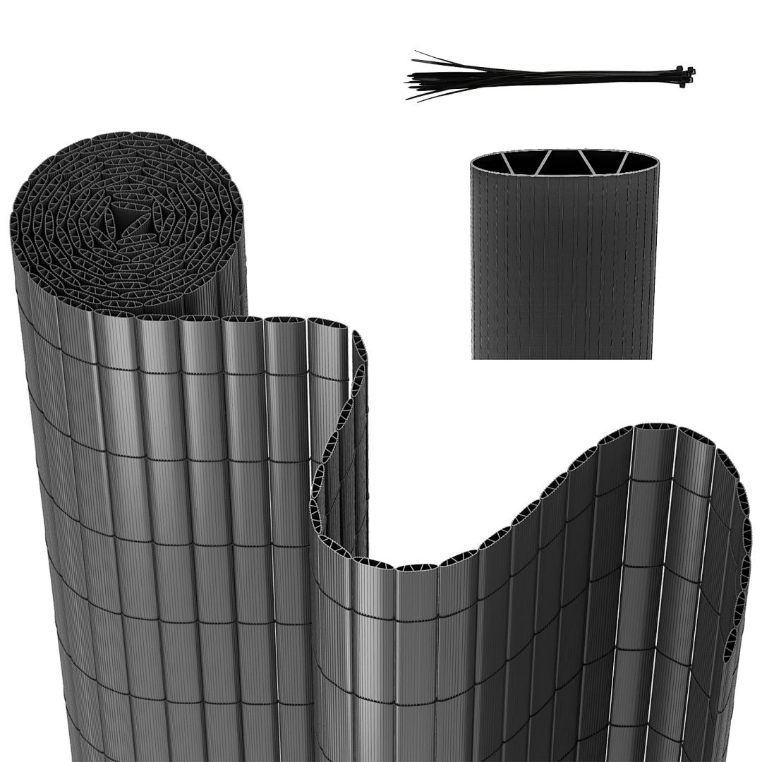 Mata PVC z konstrukcją W – Solidna osłona prywatności na balkon, ogrodzenie i ogród Szary 120 x 700cm