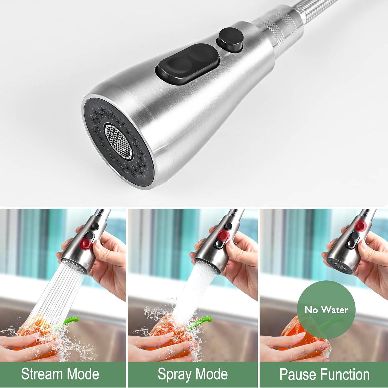 Robinet Cuisine Douchette Mitigeur Cuisine Pivotant à 360° d'Évier à Arc Élevé Robinet de Cuisine en Acier Inoxydable 3 Modes Pulvérisateur - 3