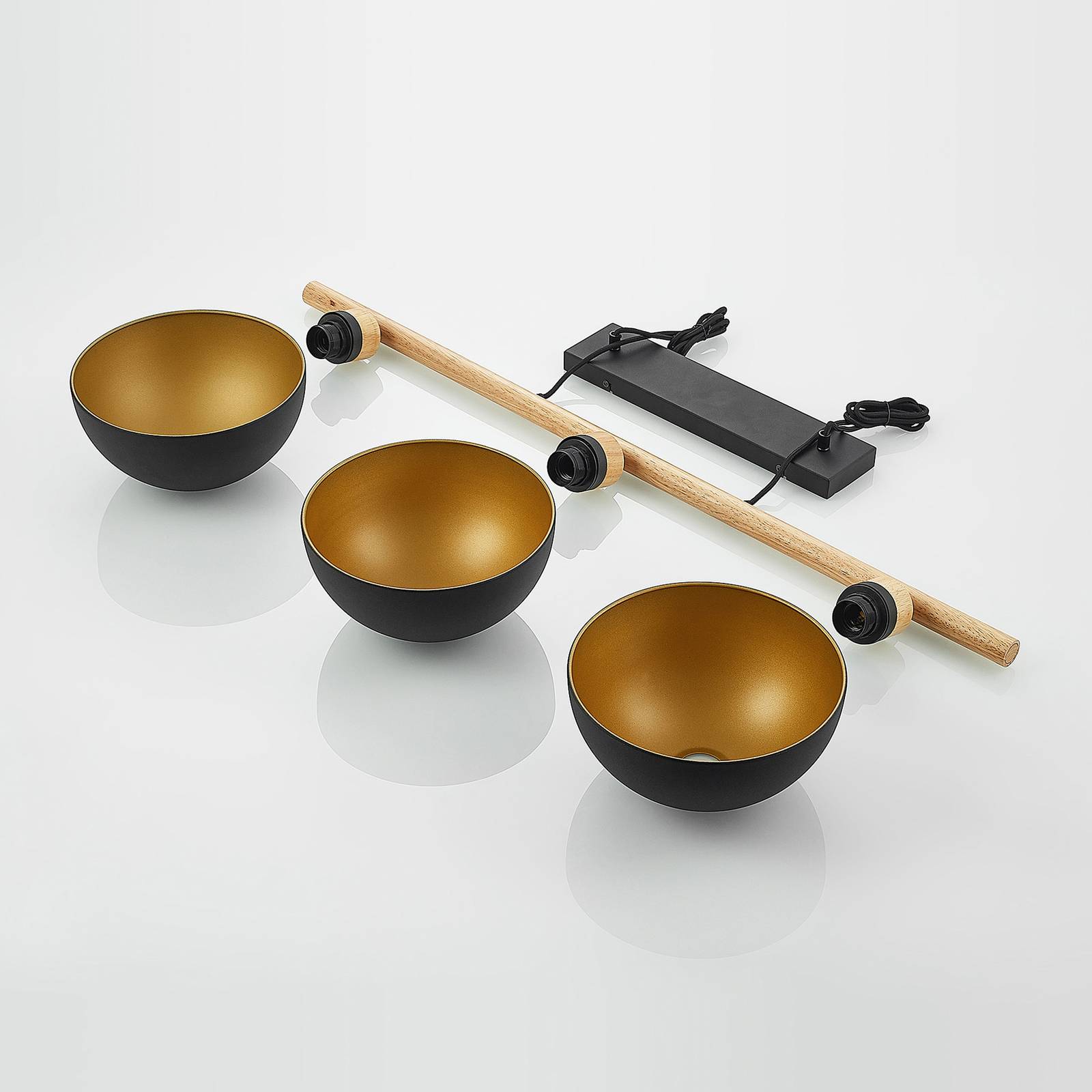 Suspension Lindby Tirzana, à 3 lampes, noir, métal, bois, Suspension Luminaire, Lampe Plafond, Luminaire Plafonnier, Lampe Suspendue - 7