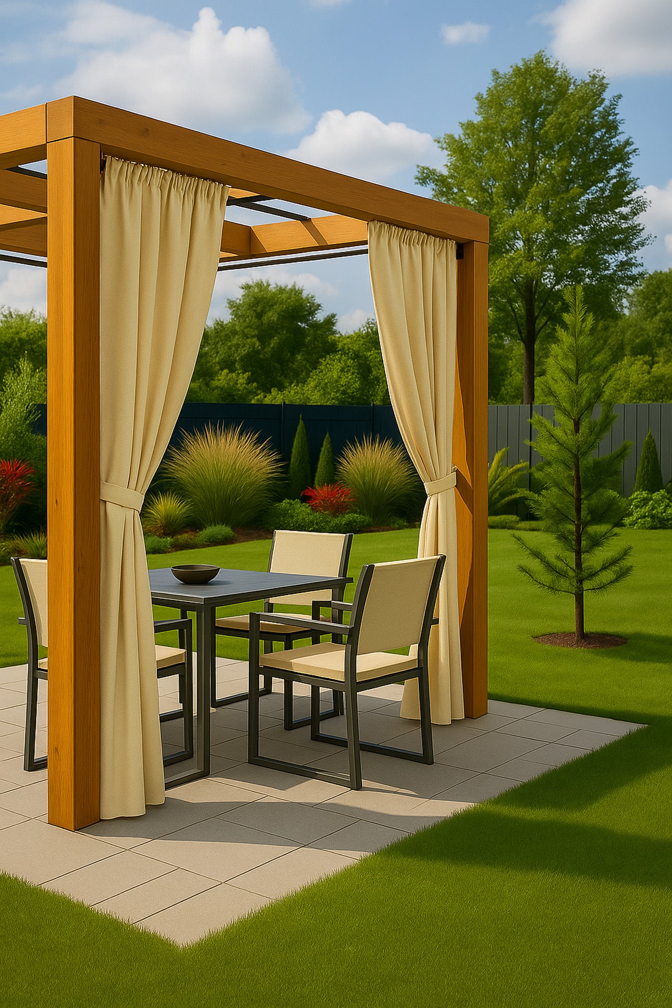 Cortinas de exterior 155x220cm, Cortinas de exterior Beige, Cortina de pérgola impermeable, Cortina para balcón, Cortina de exterior para terraza - 5