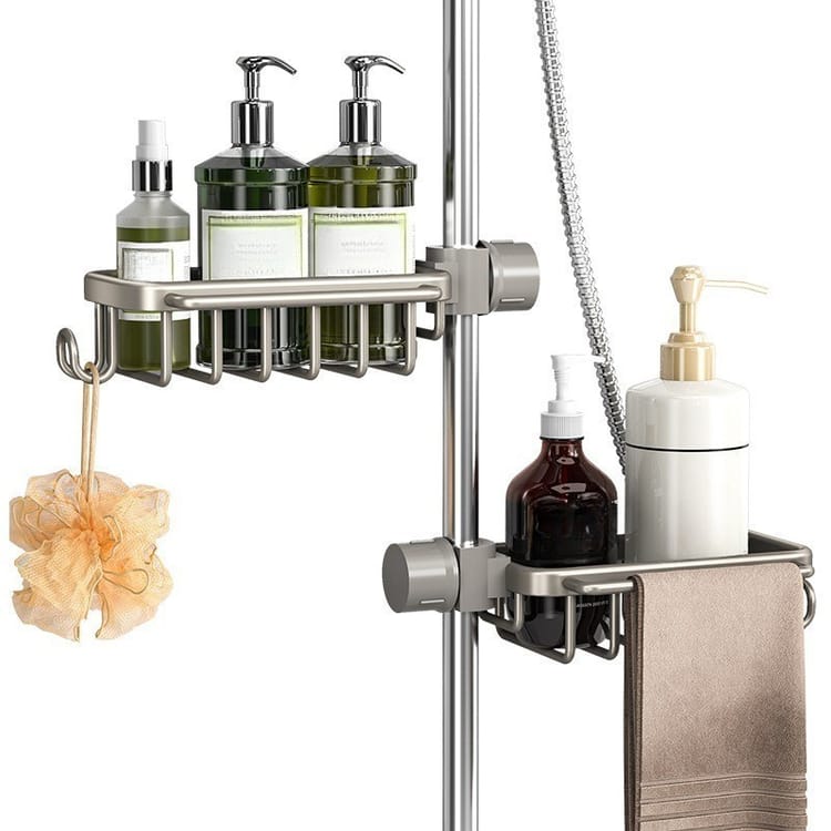 Prateleira de armazenamento para casa de banho, prateleira para barra de duche, sem perfuração, adequada para tubos de 18-28 mm - 36*13*4 cm - 3
