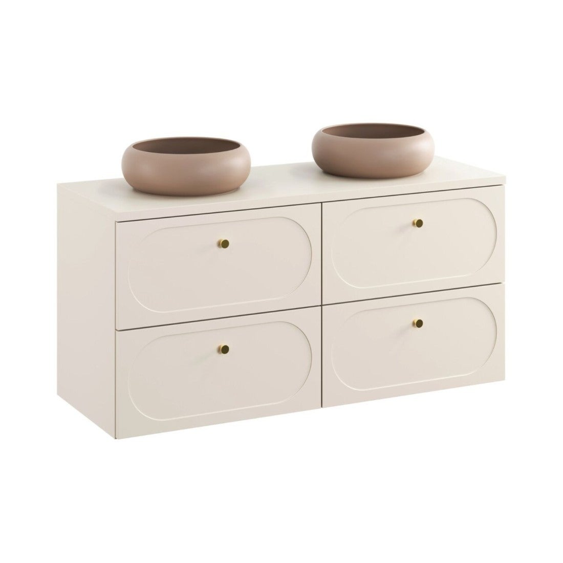 Conjunto de baño tornado: muebles bajo lavabo 120cm + encimera para lavabo beige + lavabo sobre encimera marrón redondo