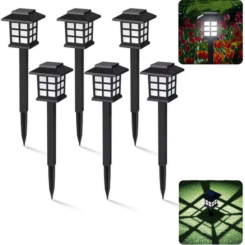 Zestaw zasilanych energią słoneczną lamp zewnętrznych wodoodpornych LED słupków do ogrodu krajobrazu ścieżki dziedzińca tarasu lub podjazdu białe
