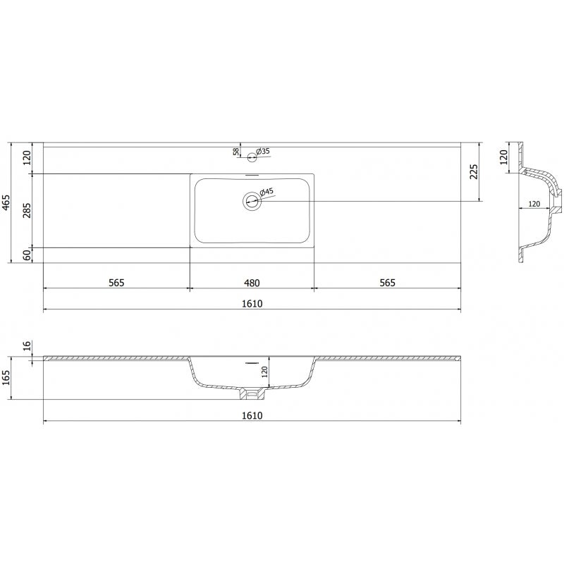 Mexen Otis lavabo encastré dans le plan 161 x 46,5 cm, noir mat - 25181671 - 3