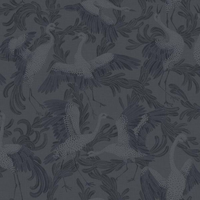 Papel pintado pájaros grulla azul oscuro - 53 cm x 10.05 m - borastapeter