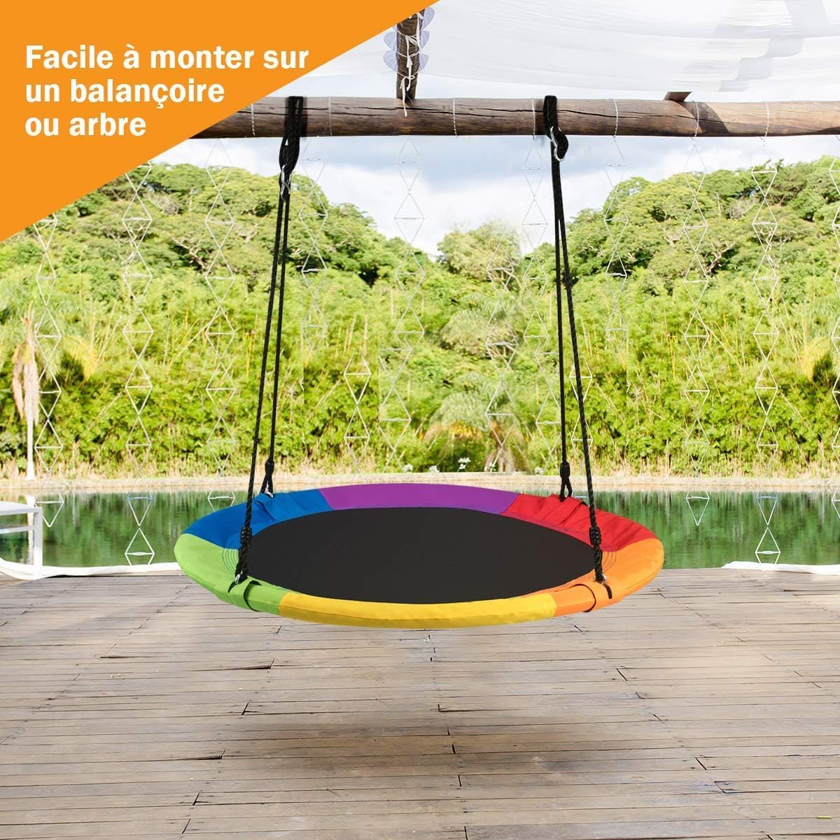 Balançoire Nid d'Oiseau Ø 100cm Enfants avec Cordes Réglables (100-180cm), Charge 150kg - 7