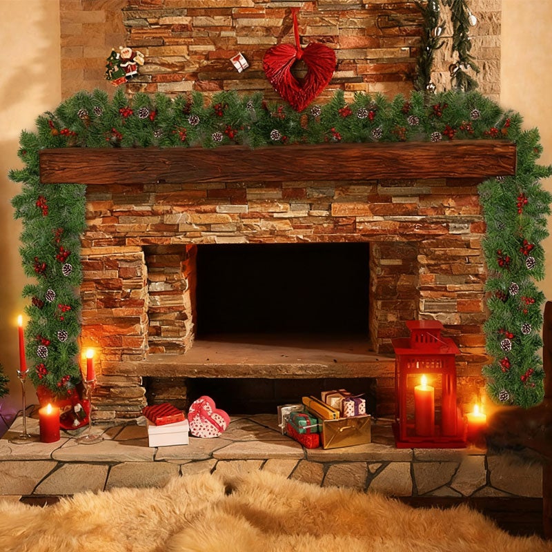 Decoración de repisa de chimenea de PVC (2,7 m, sin luces, estilo europeo) - Guirnalda navideña para decoración de interiores - 3