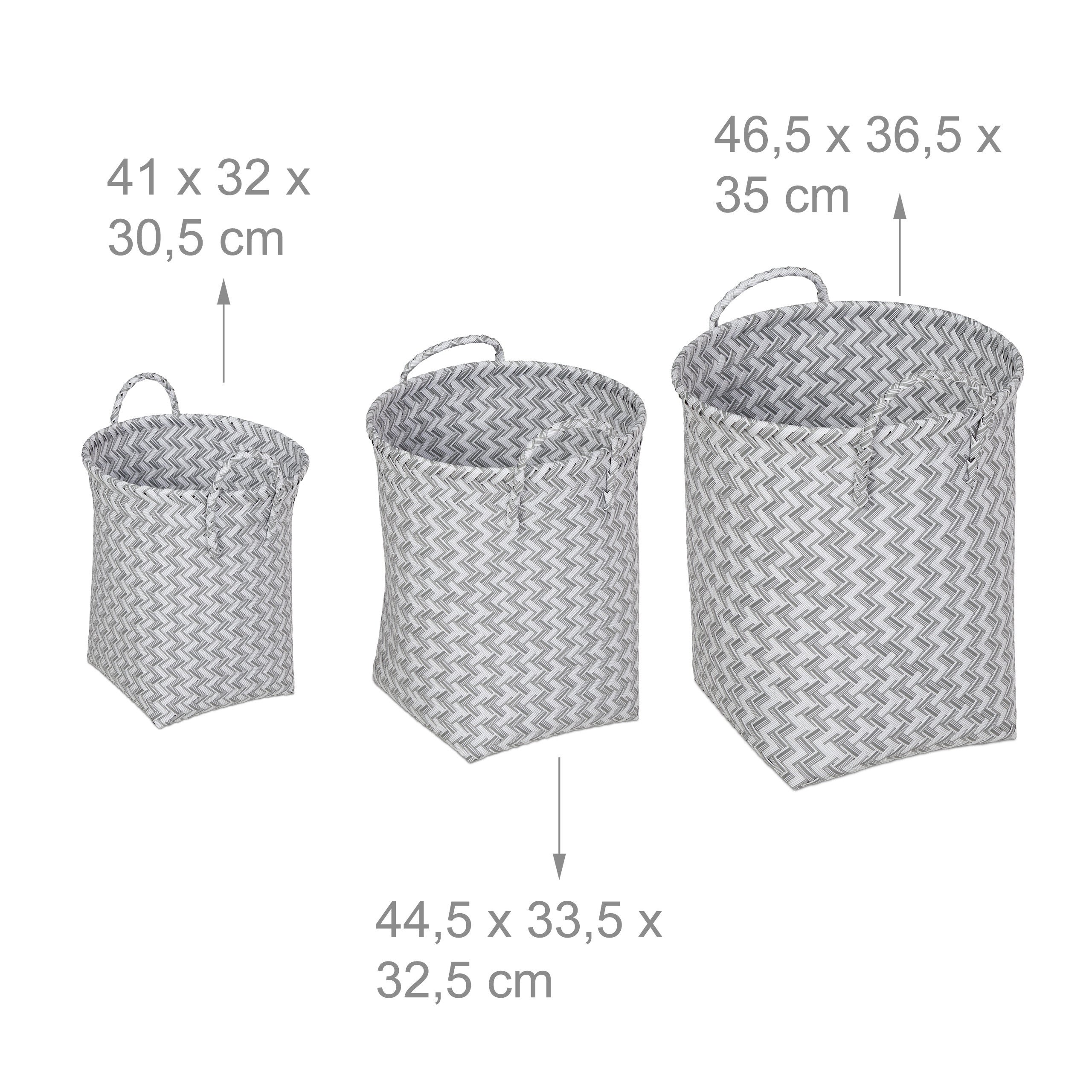 Panier à lessive tressé, jeu de 3 corbeilles à rangement, 3 tailles, avec anse, plastique, choix de couleurs, Relaxdays - 4