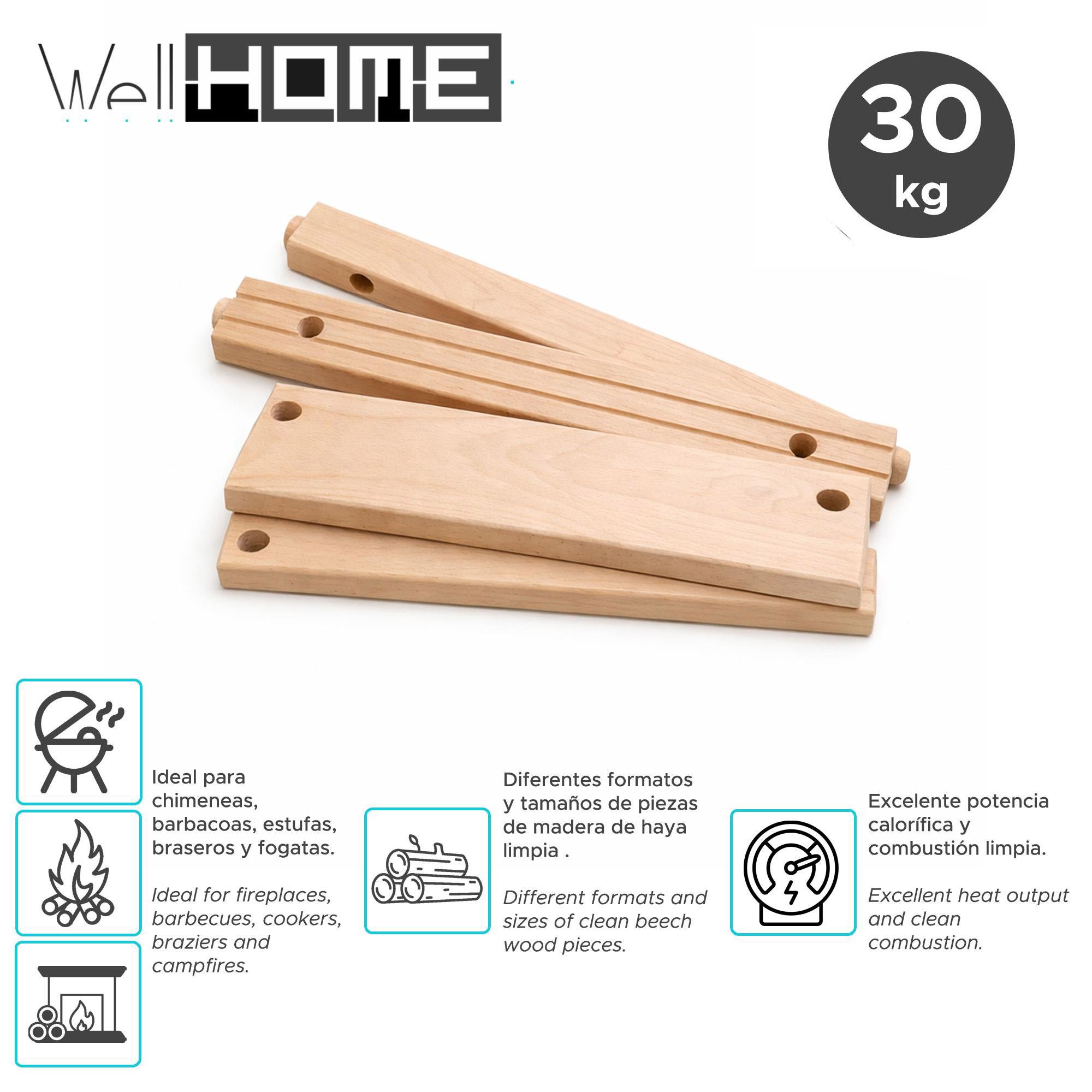 Caja de leña 30kg troncos de Madera de Haya seca en Piezas Mecanizadas y Lijadas Sin Tratamientos - 2
