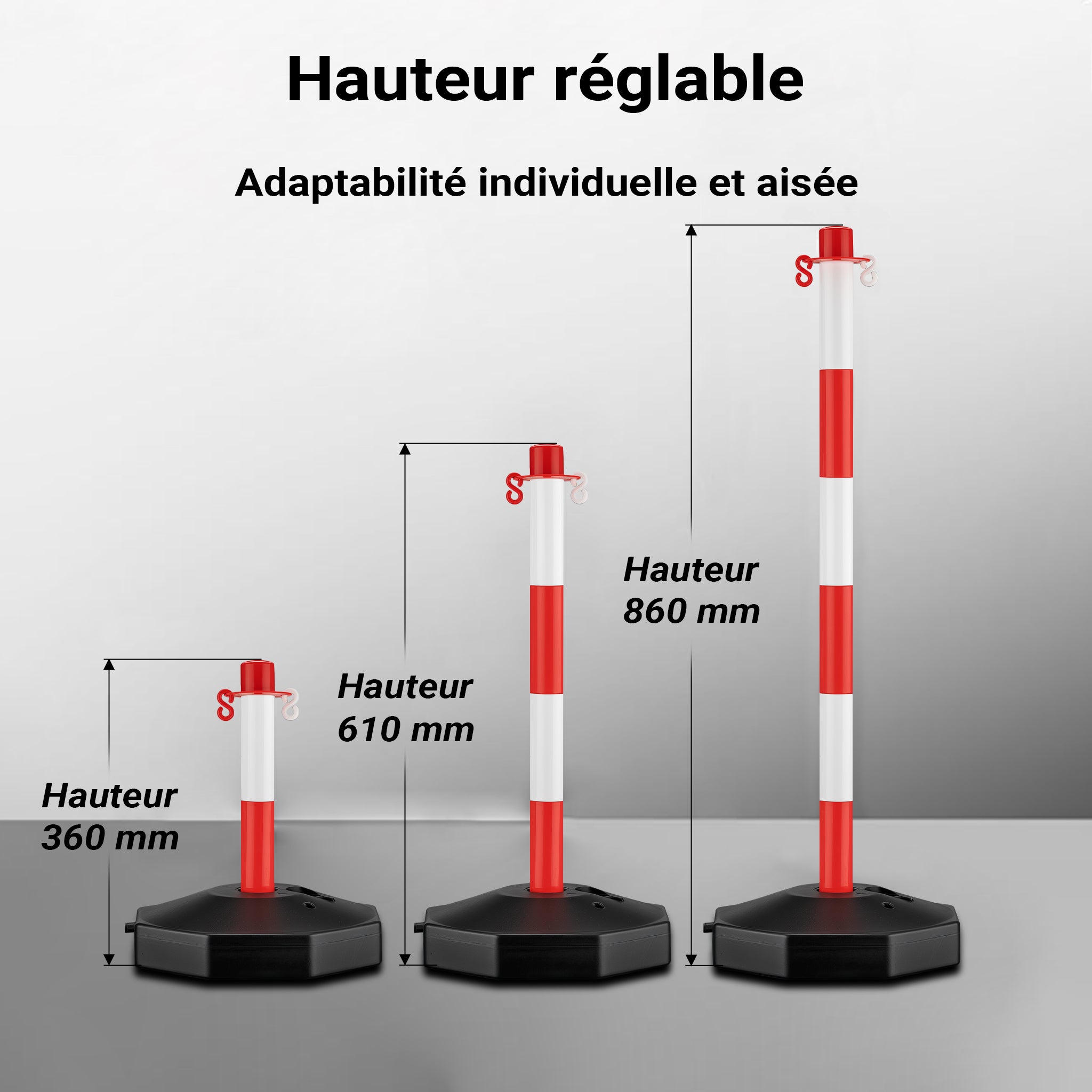 Wiltec 2x Poteau de balisage 1,2 kg 4 Chaînes de signalisation Crochets en S Rouge et blanc 80 x 28 x 28 cm PP+PEP Balisage de sécurité Lestage Eau... - 4