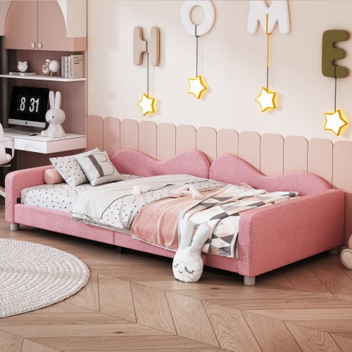 Letto Divano 2 In 1 Pieghevole In Tessuto Teddy – Poggiapiedi E Letto Singolo, Morbido E Salvaspazio, Per Piccoli Spazi, Rosa