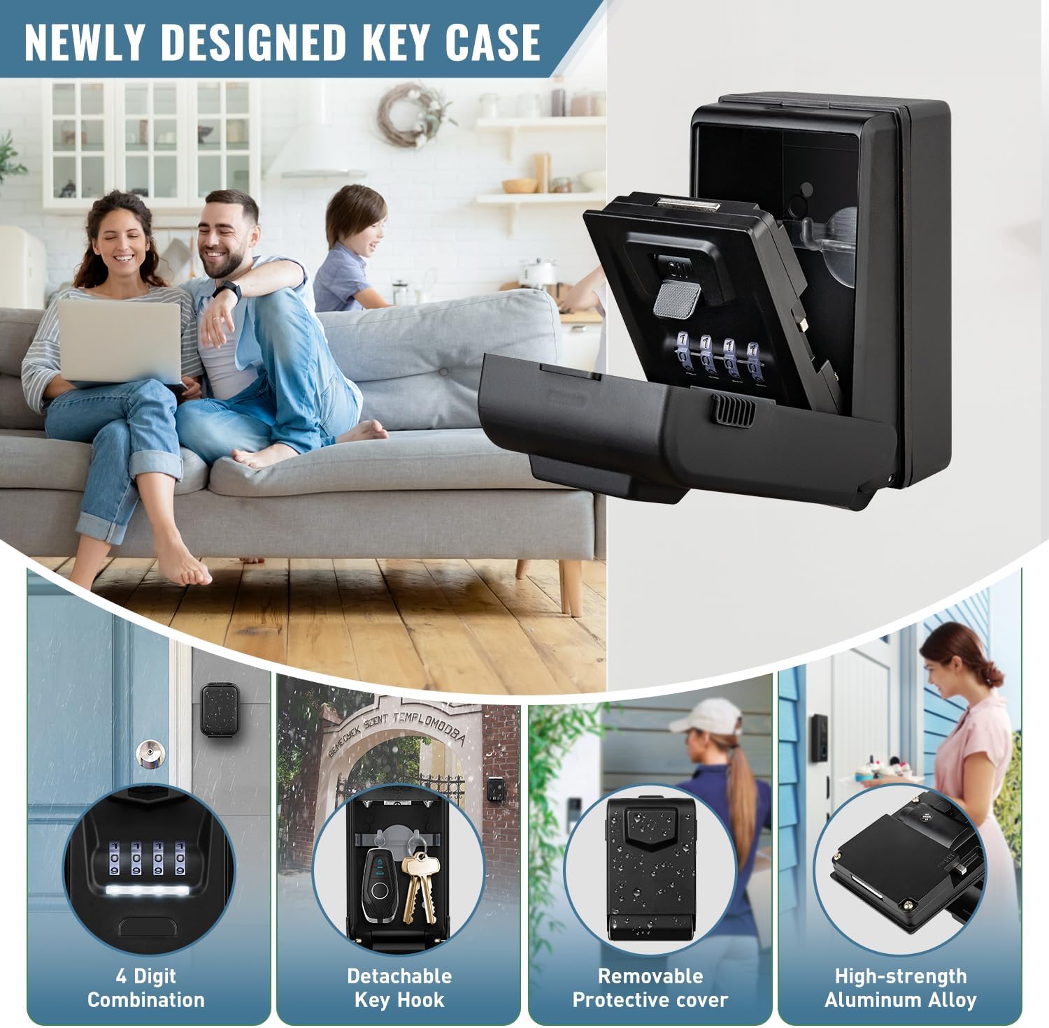 Boite à clés Sécurisée Exterieur [Rétroéclairée], Grand Etanche Boite a Clefs Murale Boite a Clef avec Code Digitale Boitier, Lumière Automatique - 3