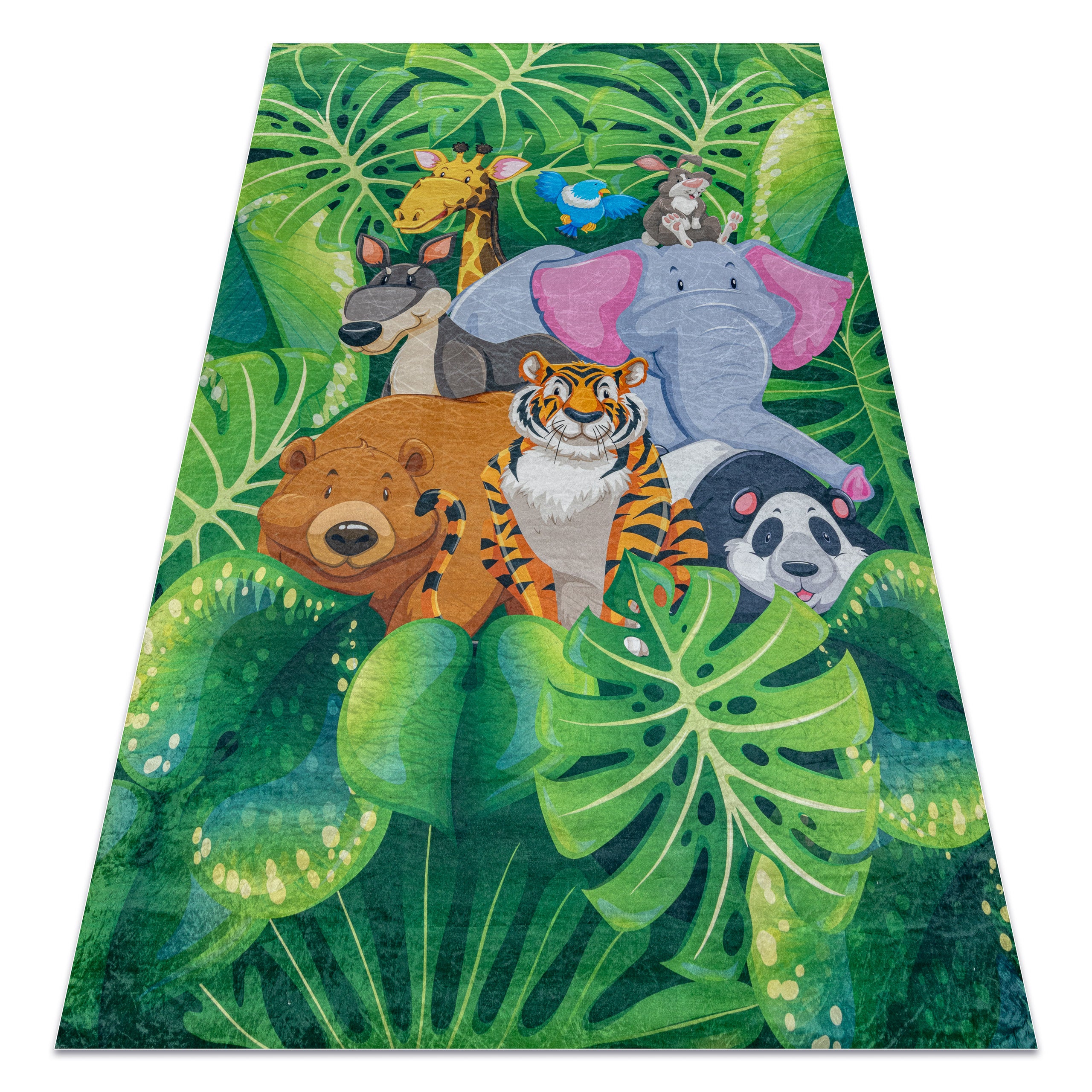 Dywan do prania BAMBINO 2651 Zwierzęta, dżungla dla dzieci, antypoślizgowy - zielony / brązowy 200x290 cm
