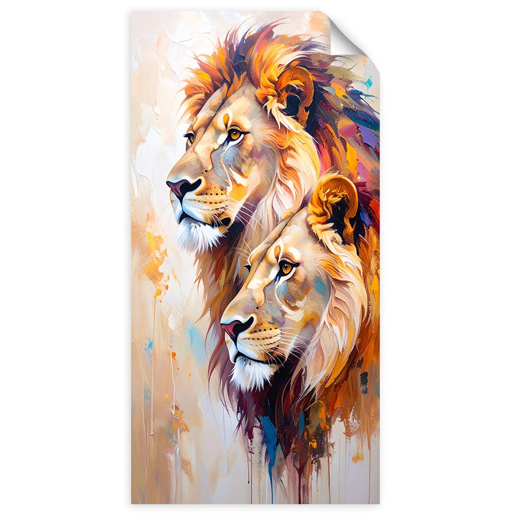 Plakaty samoprzylepne do salonu sypialni, Lwy Para Zwierzęta Malowany 80x160