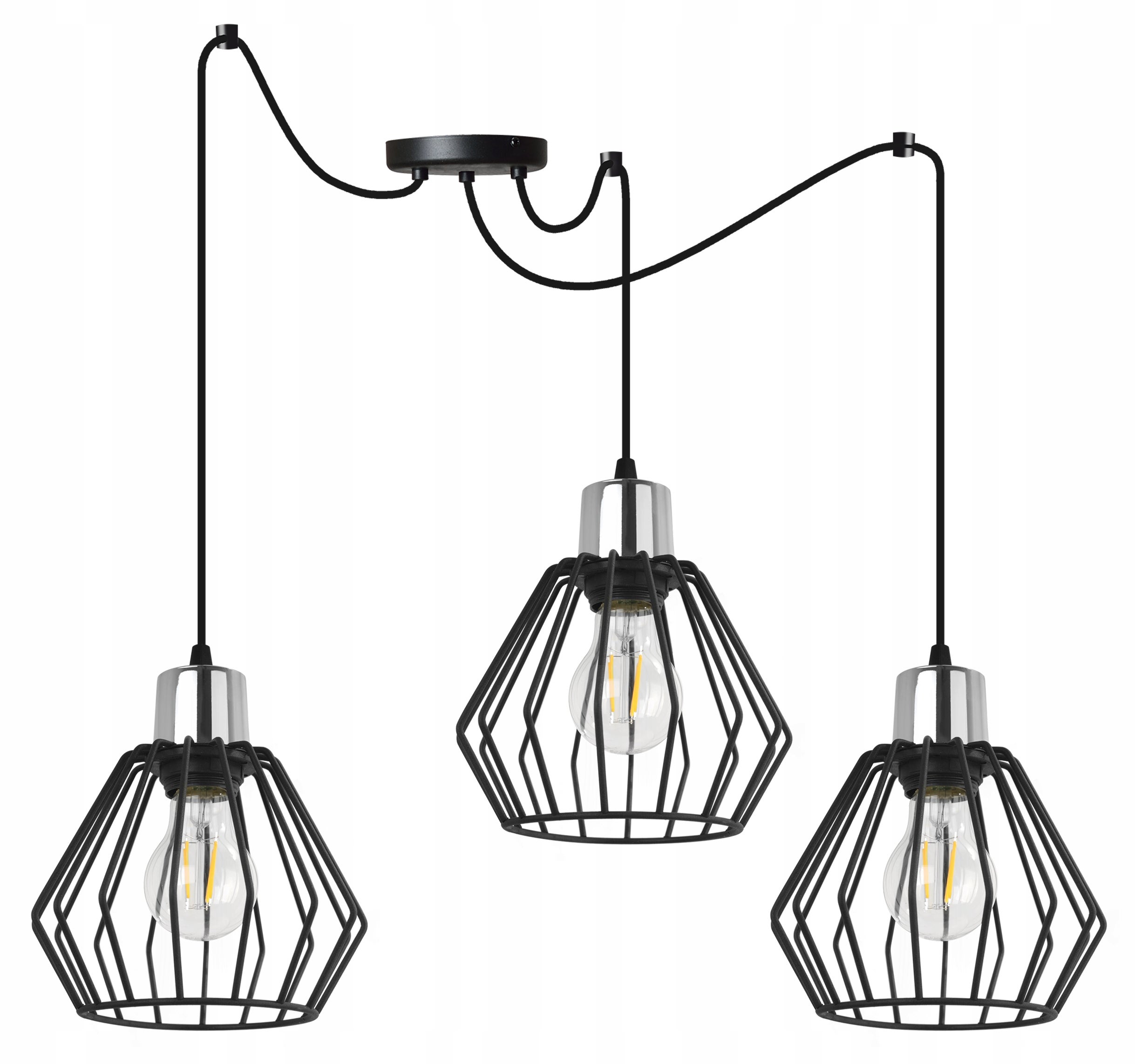 Lampa sufitowa wisząca classy Spider Nuvola 3xE14 klosz druciak srebrno/czarny Light Home LH