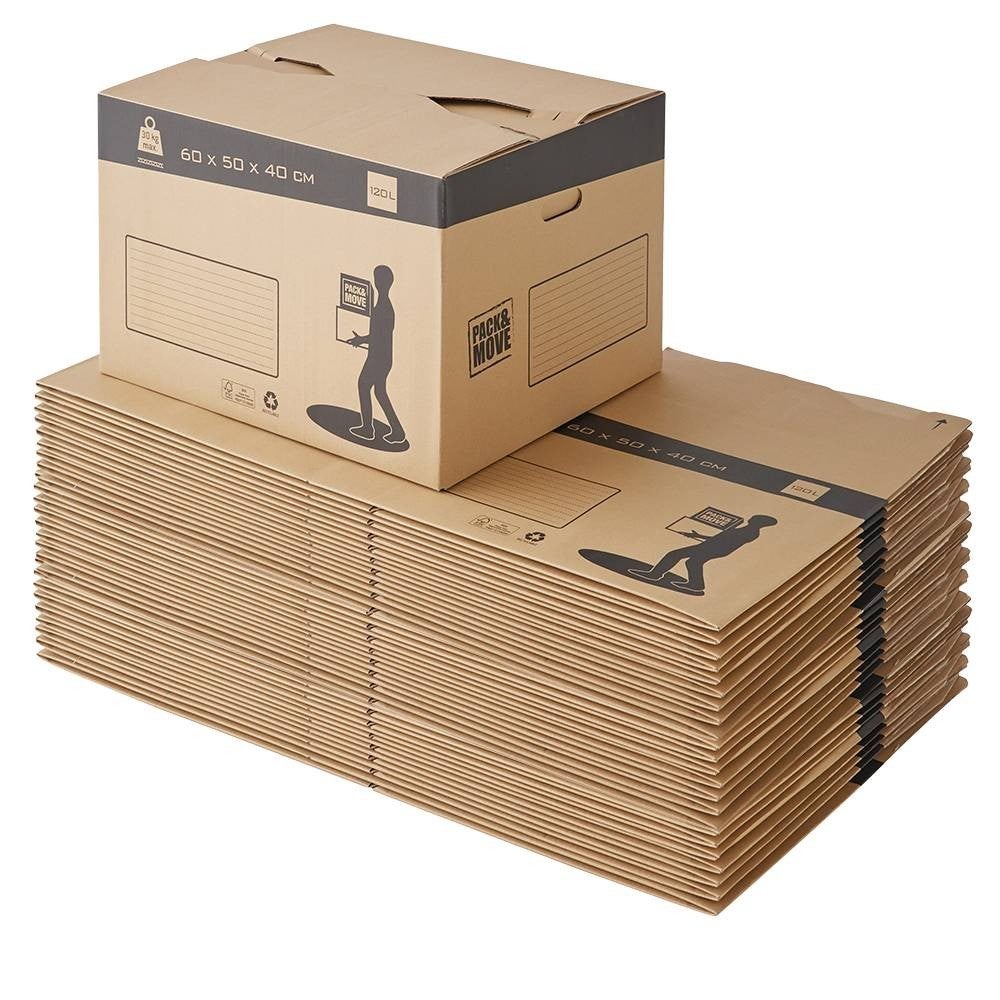 Pack and Move - Lot 30 cartons déménagement automatique - 60 x 50 x 40 cm - Poignées renforcées - 2