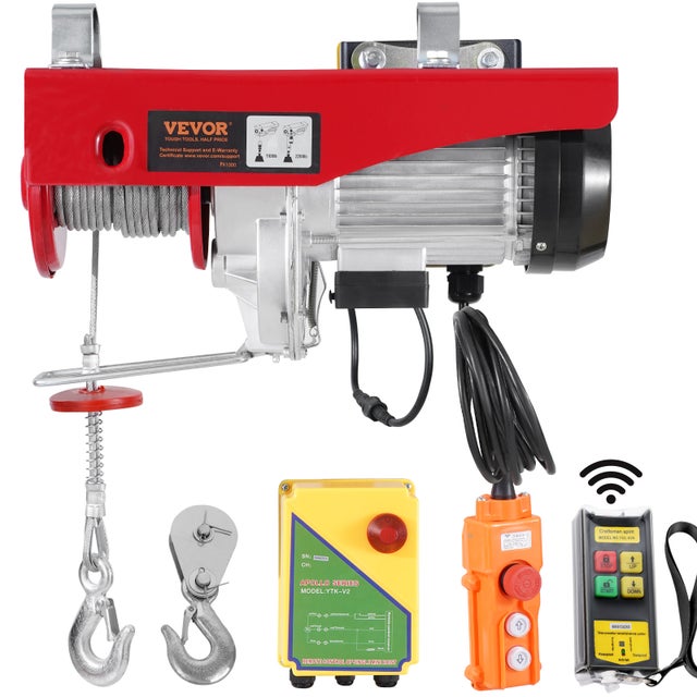 Palan Électrique,VEVOR Charge Double Câble 1000 kg,Télécommande Filaire 4,2 m et Sans Fil 100 m,Hauteur Levage Câble Simple 12 m,Arrêt Urgence