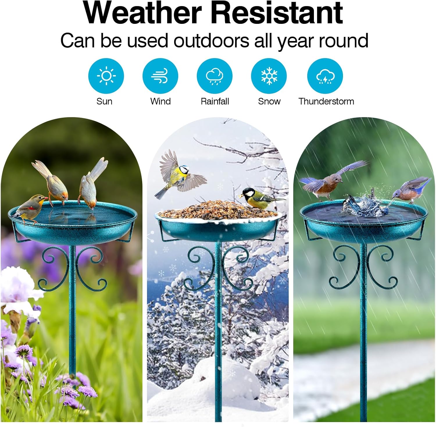 Banheira para pássaros independente para uso externo, comedouro e bebedouro para pássaros de jardim, comedouro decorativo removível estilo spa. - 5