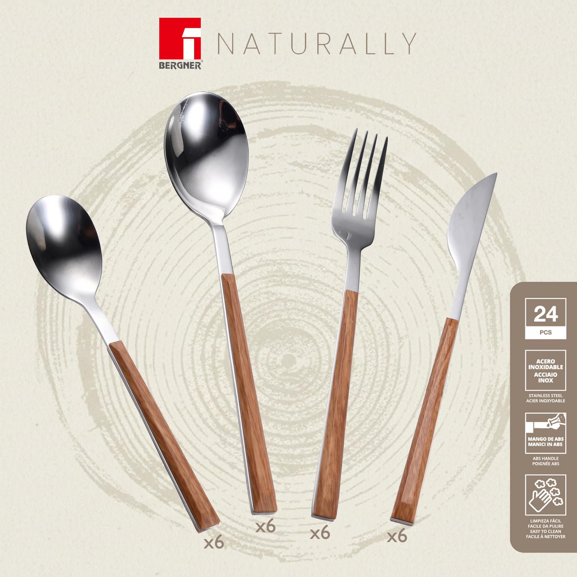 Bergner NATURALLY Juego de 24Pzs de cuberteria(6 cuchillos + 6 tenedores + 6 cucharas + 6 cucharillas) en Acero inoxidable - 2
