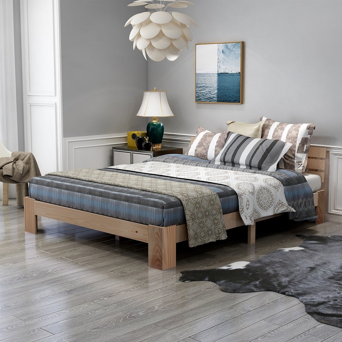 Lit Double en Bois 140x200 avec Sommier Inclus et Rangement Sous le Lit ...