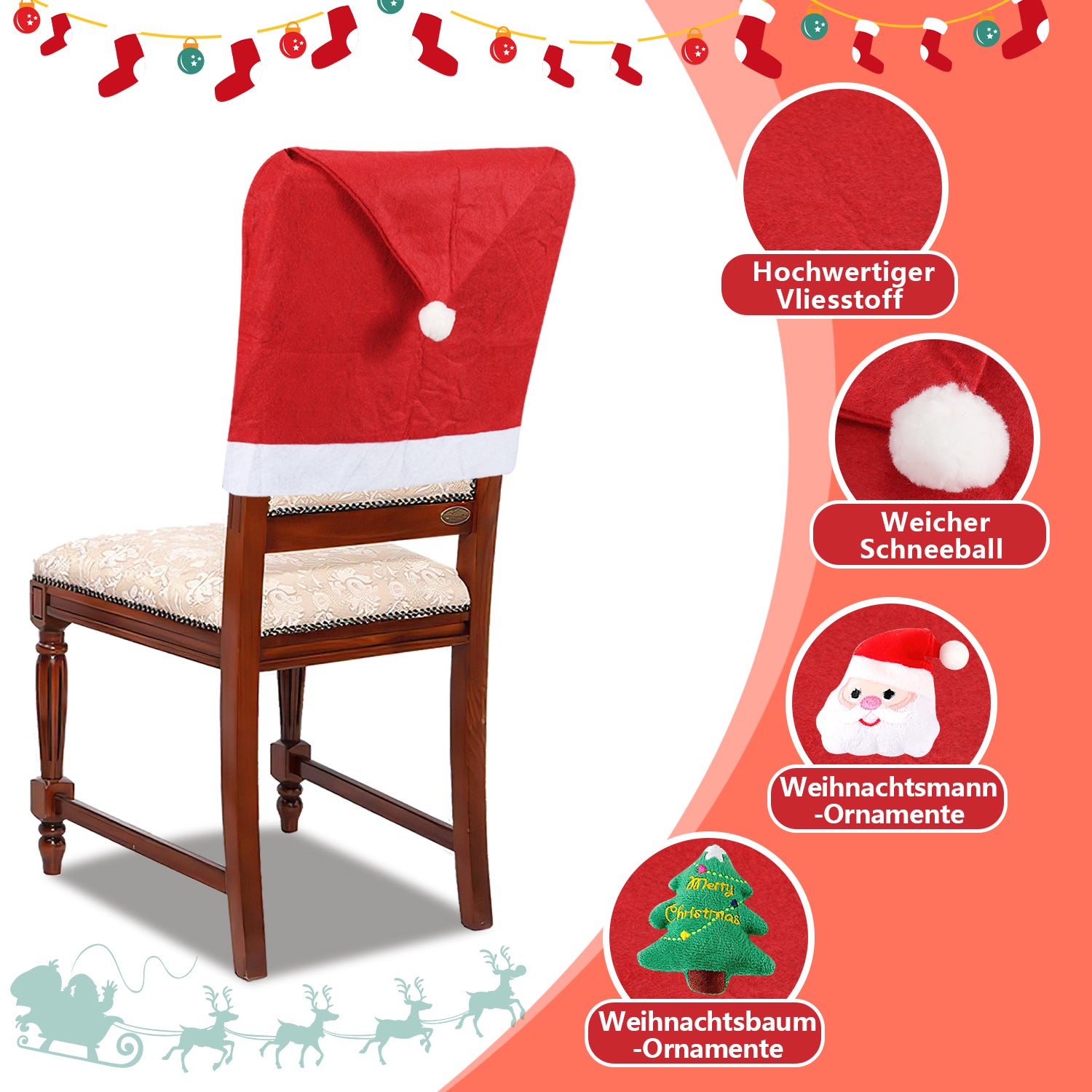 Copri sedia set di 6x coprisedia Copri sedia di Natale per la decorazione della festa Dner coprisedia - 3