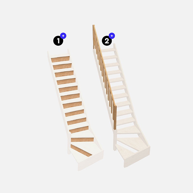 Escalier bois quart-tournant gauche avec balustre et contremarches, Normandie KORDO - 2