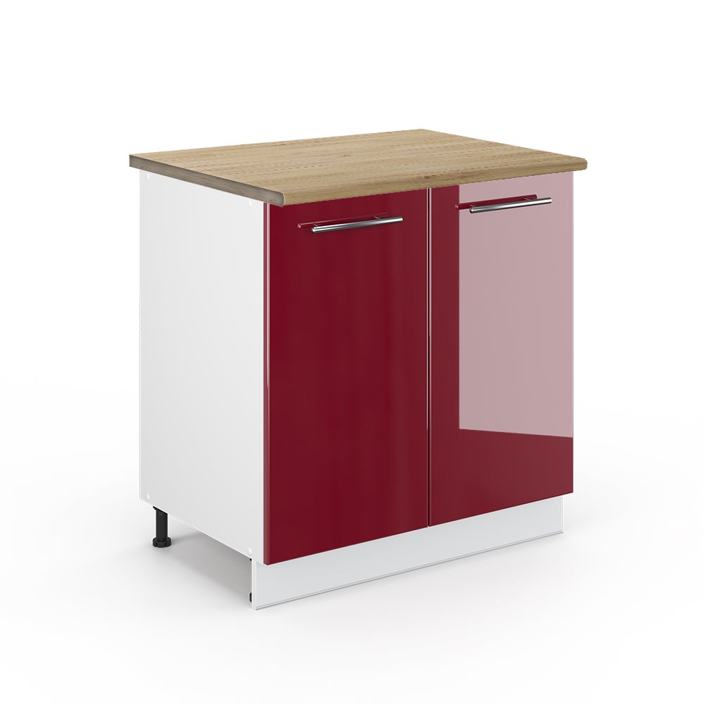Vicco Szafka pod zlew Fame-Line, Bordowa Czerwień wysoki połysk, 80 cm z półką, BP Dąb