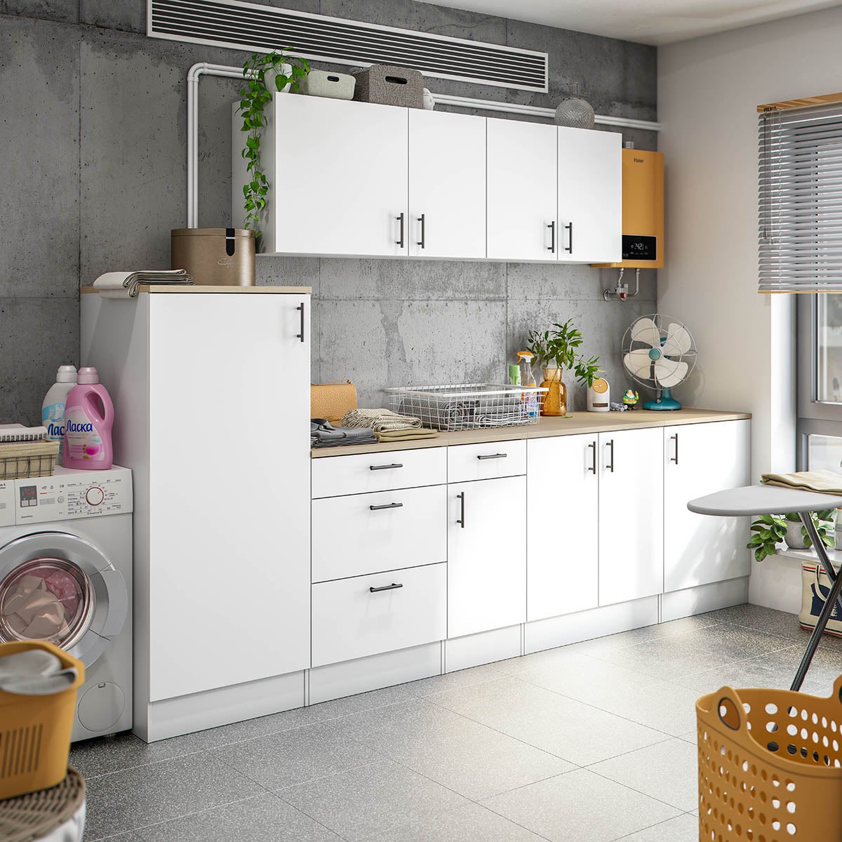 Meuble à suspendre, meuble haut de cuisine mural avec 1 porte coloris blanc brillant - hauteur 59 x longueur 40 x profondeur 34 cm - 5