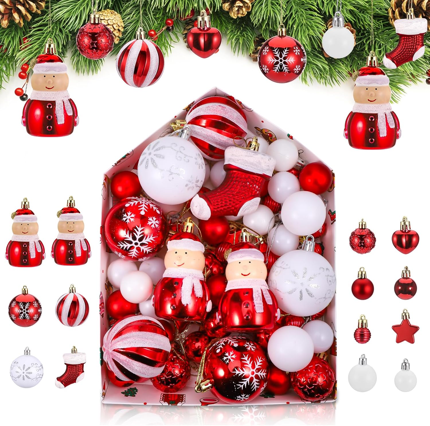 72 Boules De Noël à Suspendre – Mix Mat & Brillant, 14 Modèles – Déco Sapin Intérieur/Extérieur
