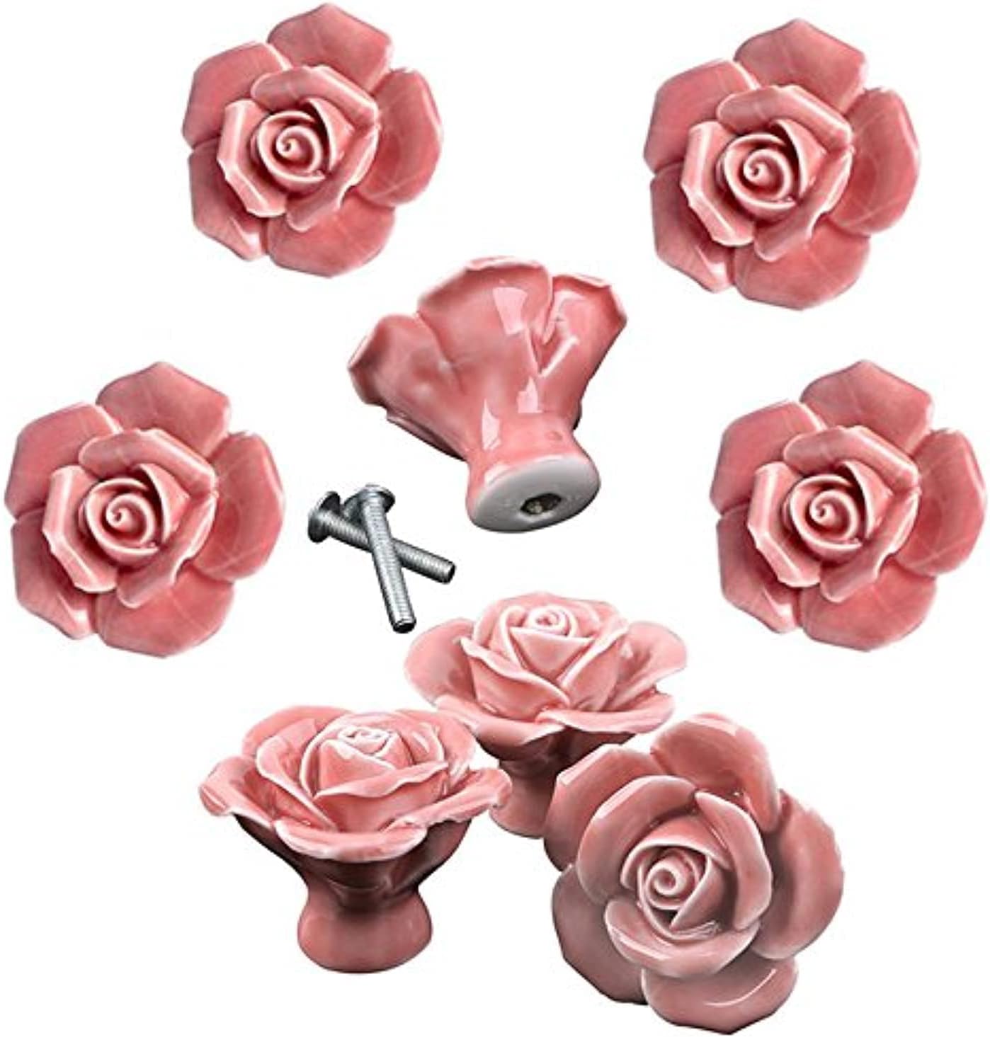 8 eleganckich różowych uchwytów do mebli z motywem róży, ceramicznych gałek meblowych, uchwytów do szuflad szafek