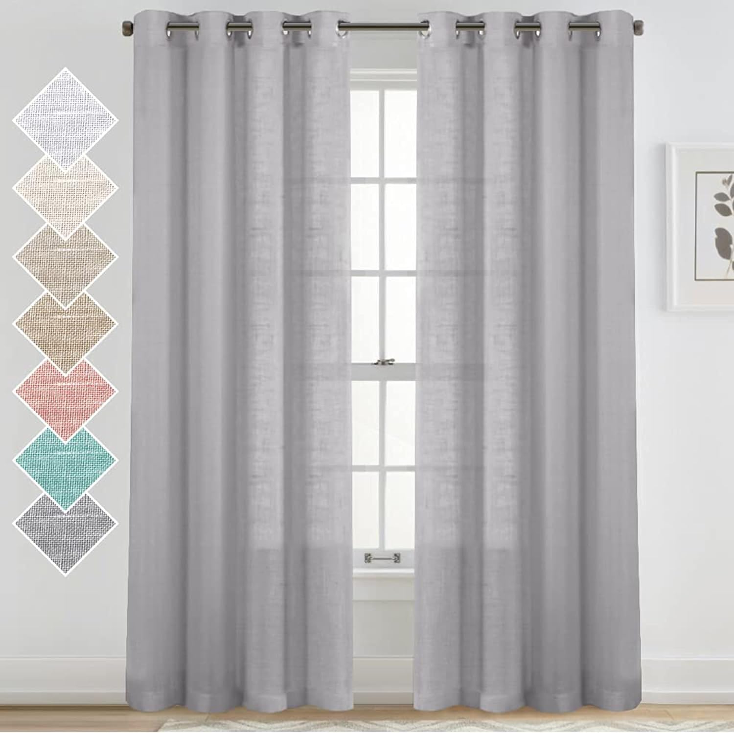 Joydeco 100% Tende Oscuranti per Interni 2 Pezzi, Lino Tende Termiche con Occhielli per Soggiorno Moderne, Cameretta Bambini, Camera da Letto Blackout Curtains(Lino, 2xL135xA240
