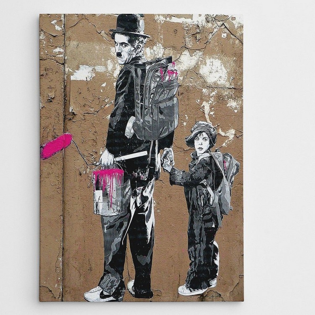 Impresión sobre lienzo banksy charlie chaplin, poliéster, negro, epikasa
