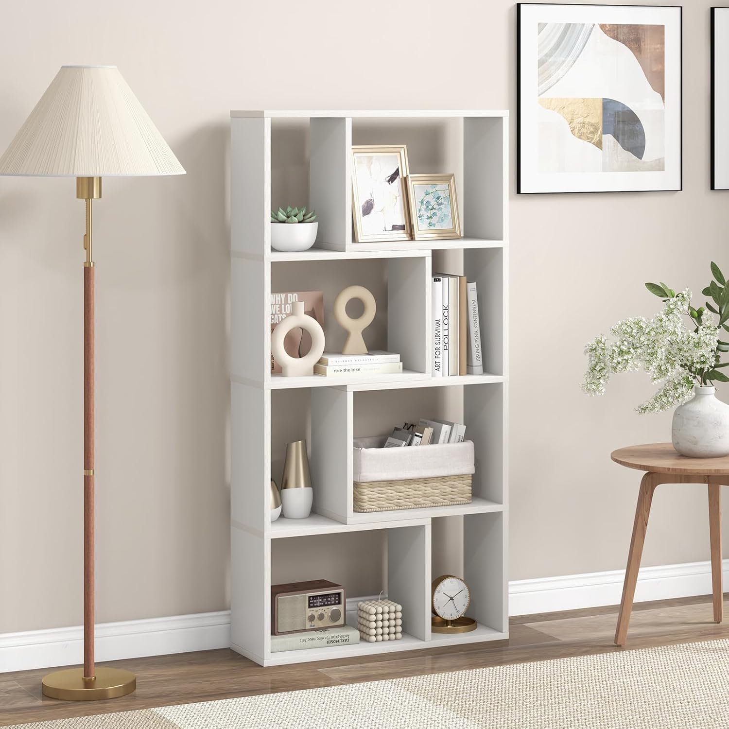 Bibliothèque Étagère à 8 Compartiments Ouvertes, Meuble de Rangement avec Kits Anti-basculement, pour Salon, Bureau, 20x60x120cm, Blanc - 2