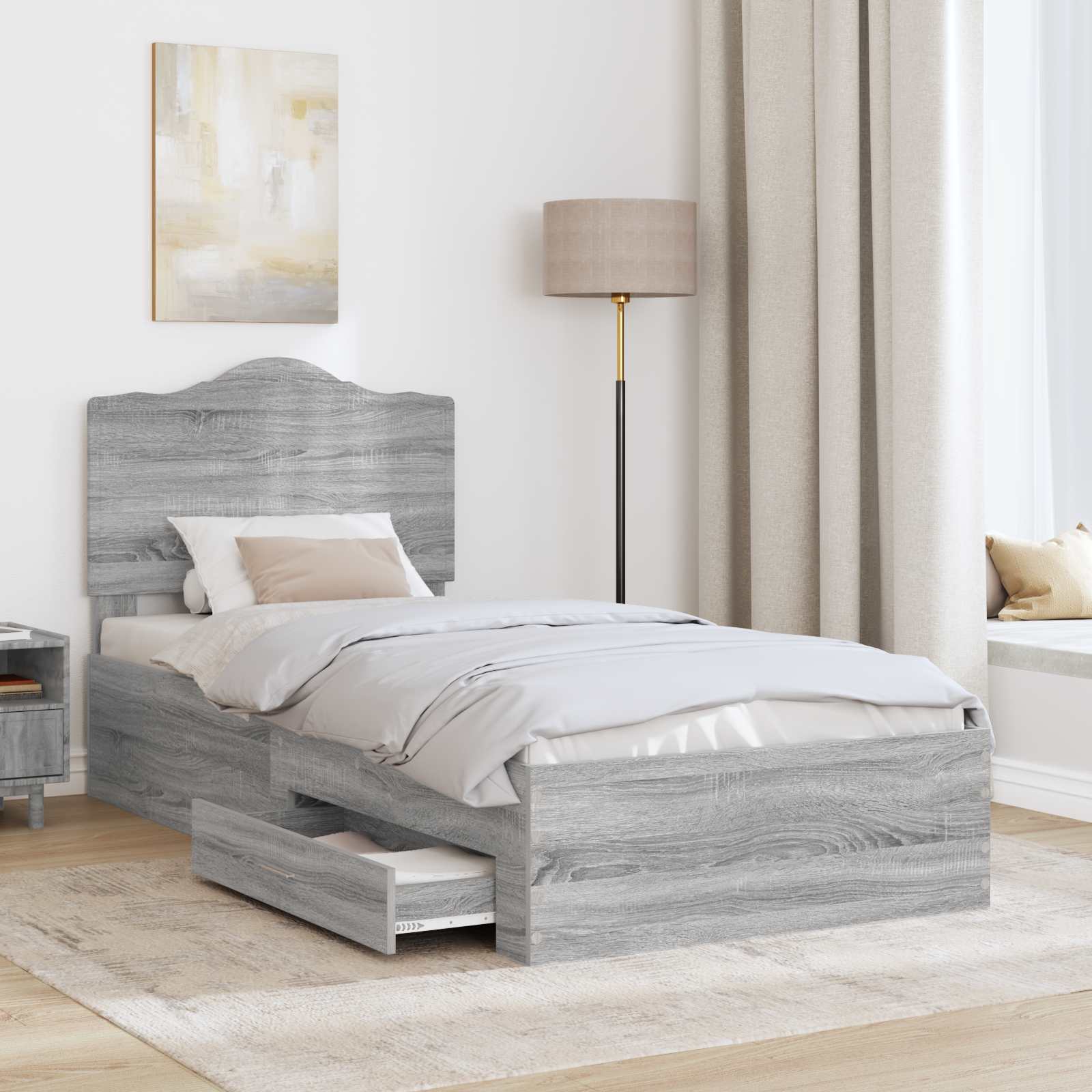 Cadre de lit gris 90 x 190 cm panneau de bois - 3