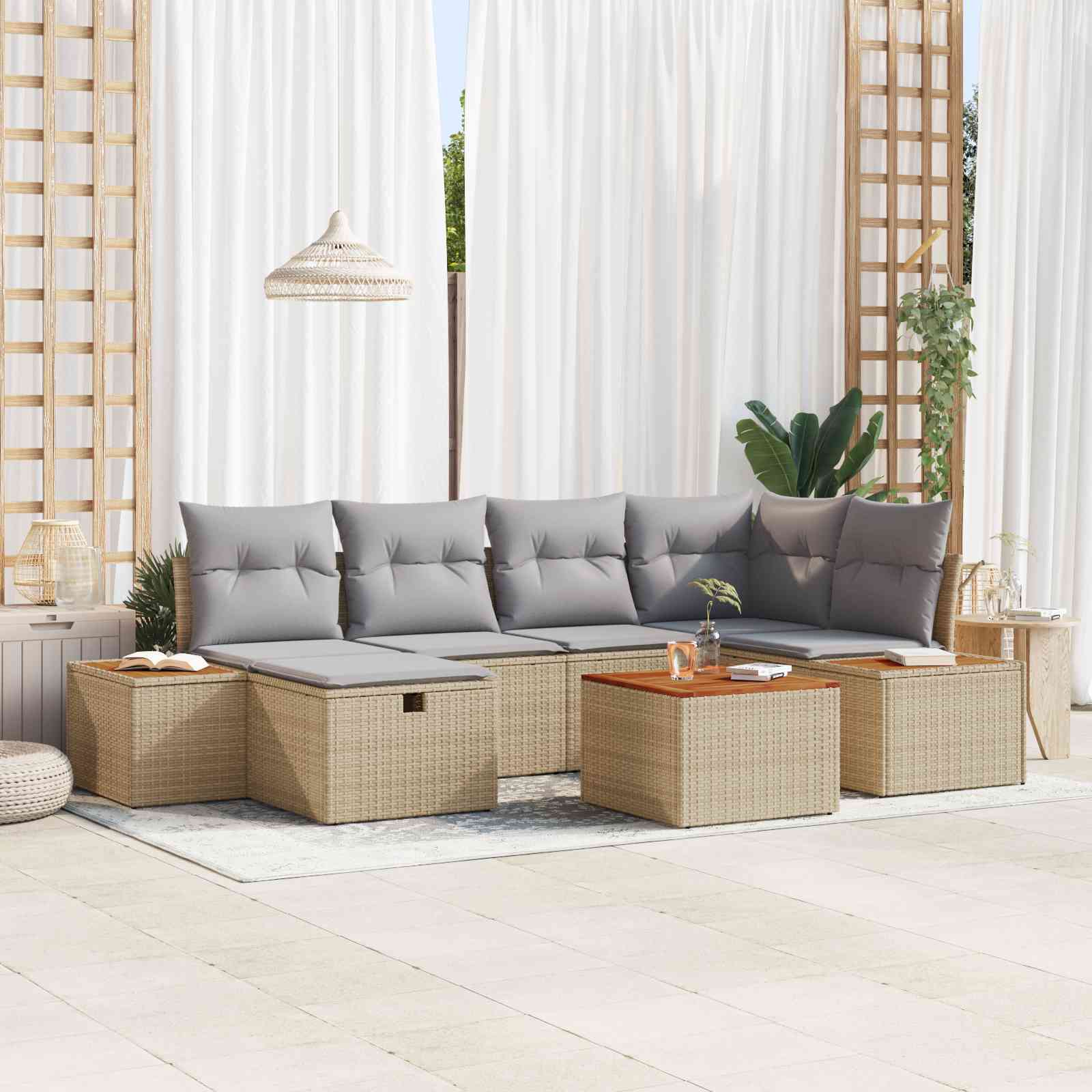 Zestaw Sof na Ogród 7 pcs Beżowy 55 x 62 x 69 cm Polirattan vidaXL