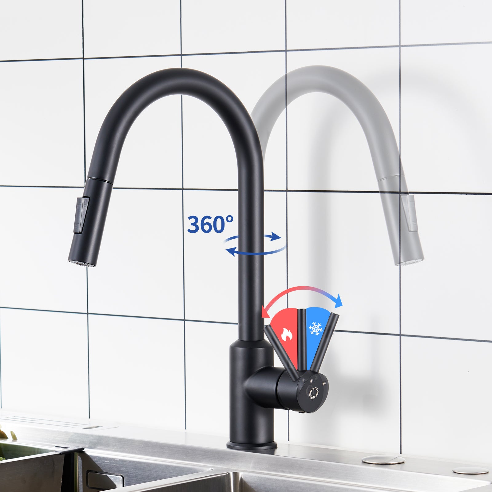 Cecipa max Mitigeur de Cuisine avec Douchette Extractible - Noir - en Acier Inoxydable Mitigeur Cuisine d'Évier - 2 Fonctions Mélangeur d,EU Modèle - 4