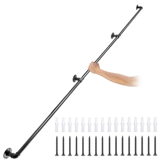 Corrimão de Escada de Parede 3,3 m Corrimão de Aço Carbono Guarda-Corpo Metálico Capacidade Carga 200 kg/Tubo Corrimão 3 Tubos 32 mm 4 Suportes VEVOR