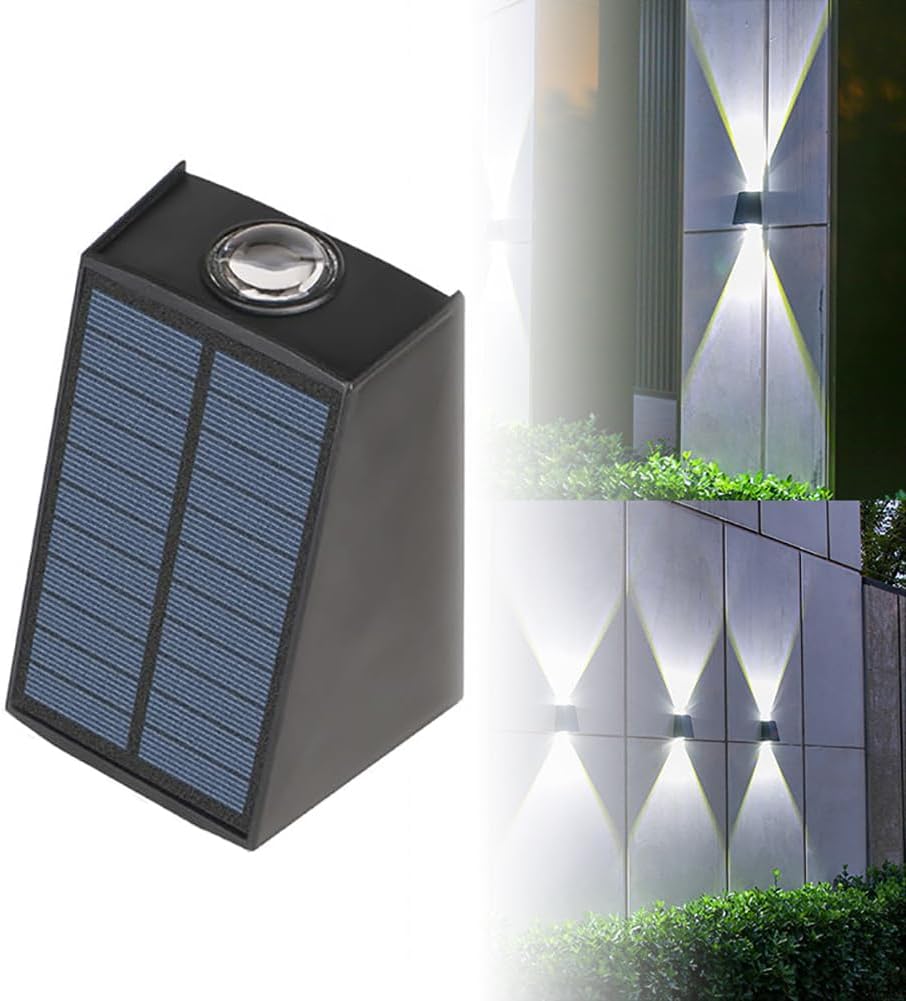 Zewnętrzna solarna lampa ścienna, wodoodporna IP65, zasilana energią słoneczną, białe światło w dwóch trybach (zestaw 2 szt.)