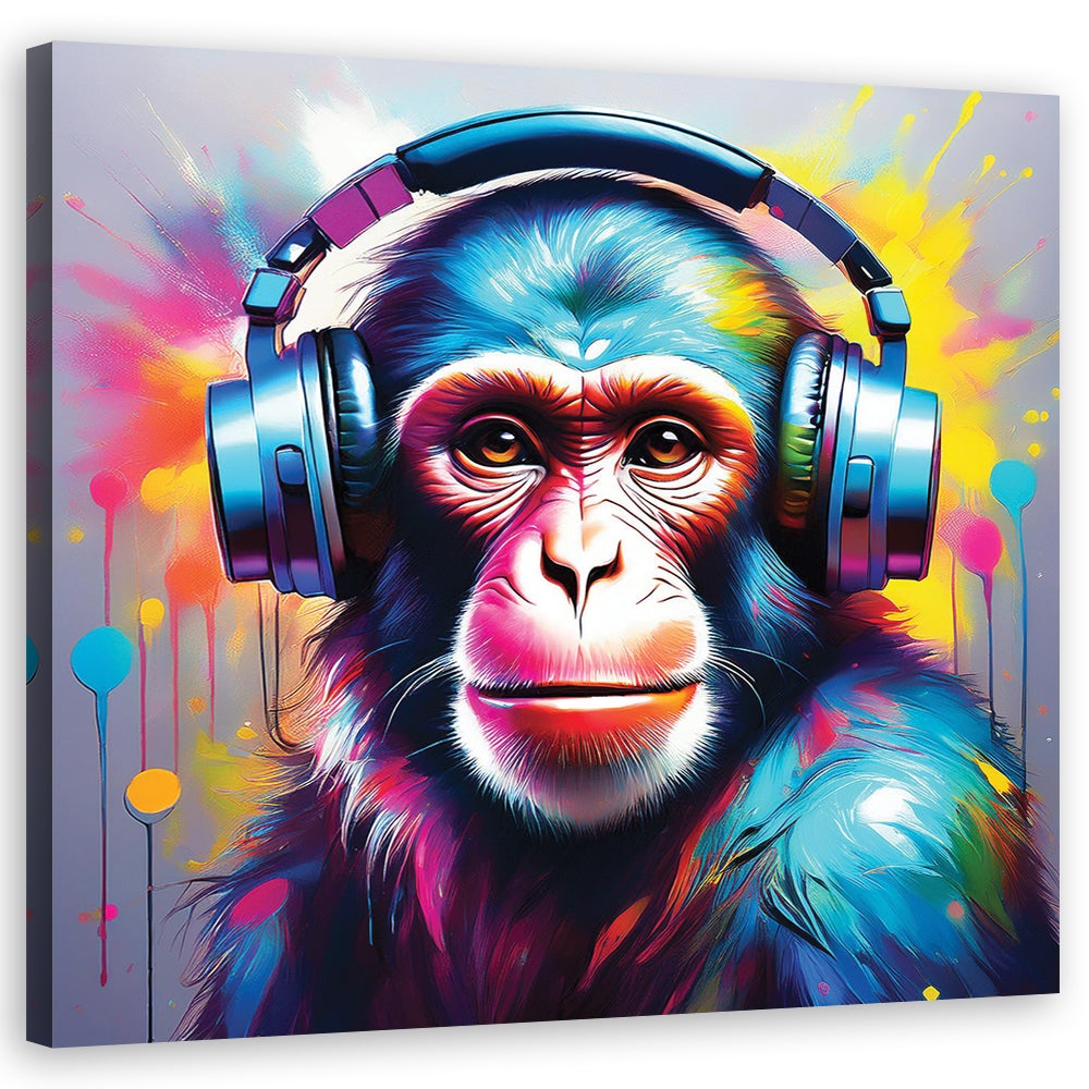 Obraz na płótnie, Małpa Dj Pop Art 40x40