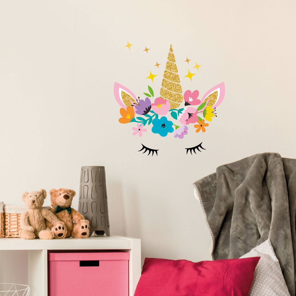 Vinilo unicornio y las estrellas - adhesivo de pared - revestimiento sticker mural decorativo - 120x120cm