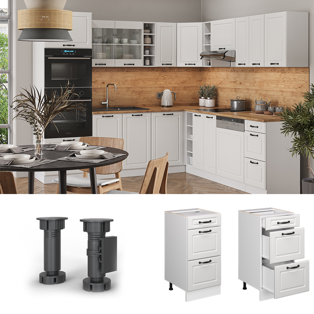Vicco Meuble cuisine R-Line, Blanc campagne, 40cm avec tiroirs, sans PT - 2