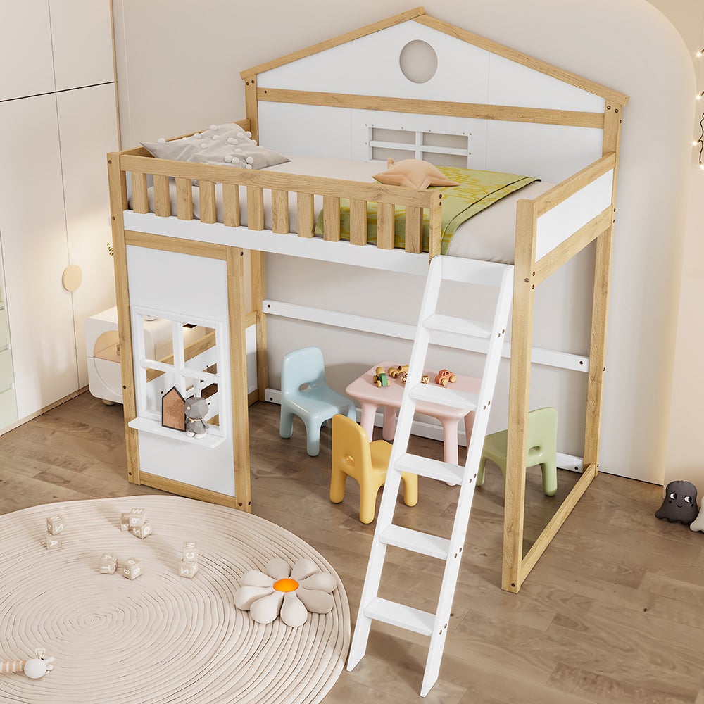 Lit Cabane Lit D'enfant Avec Protection Contre Les Chutes Pin Massif 90x190 Cm Blanc Chene 2 Tiroir De Lit 92500861