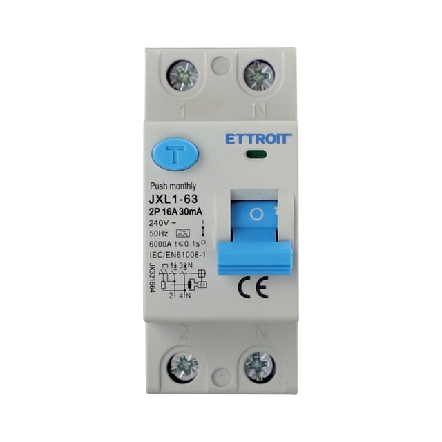 Interruttore Differenziale Puro Tipo A 1P+N 2M 6000A 30mA 16A AC 230V IP20