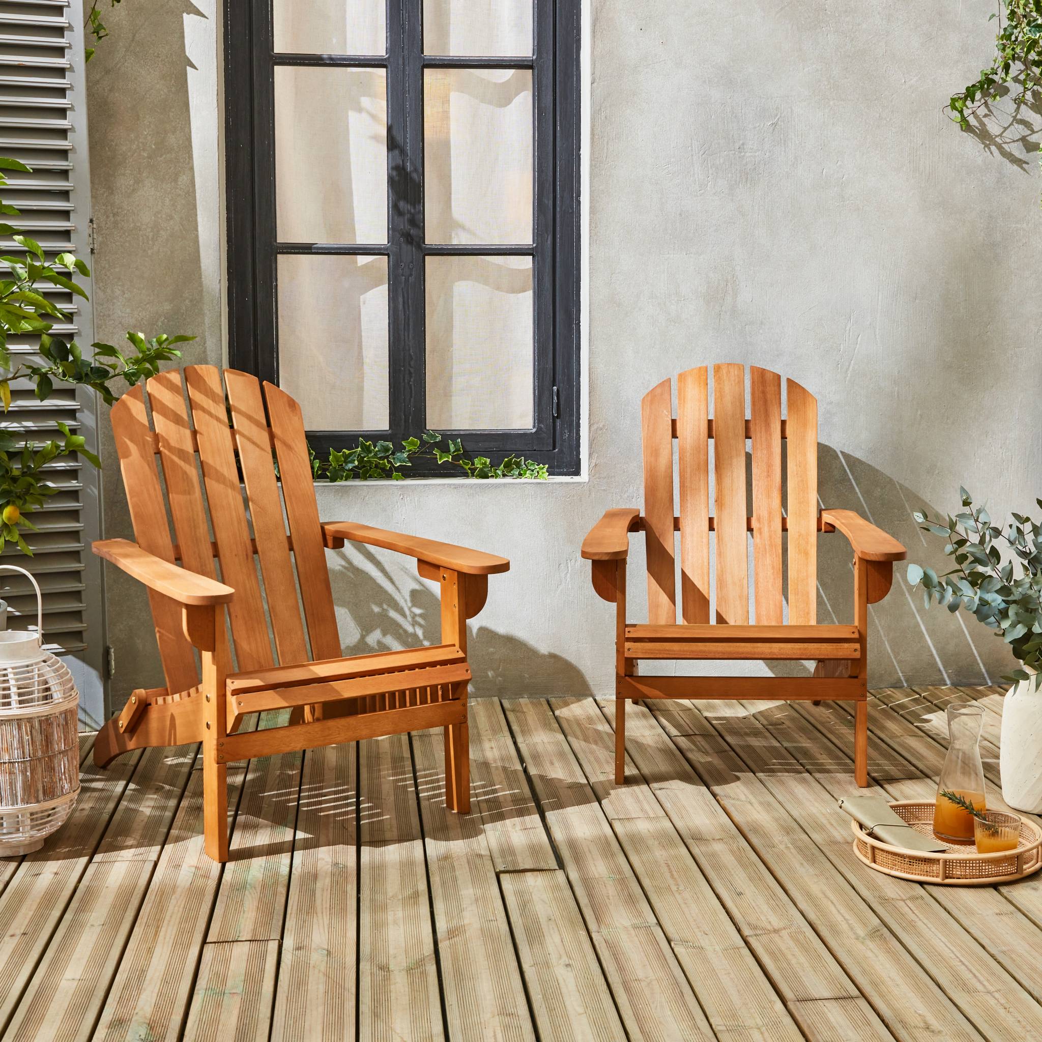 Lot de 2 fauteuils de jardin en bois - Adirondack Salamanca- Eucalyptus. chaises de terrasse rétro. sièges de plage - 3