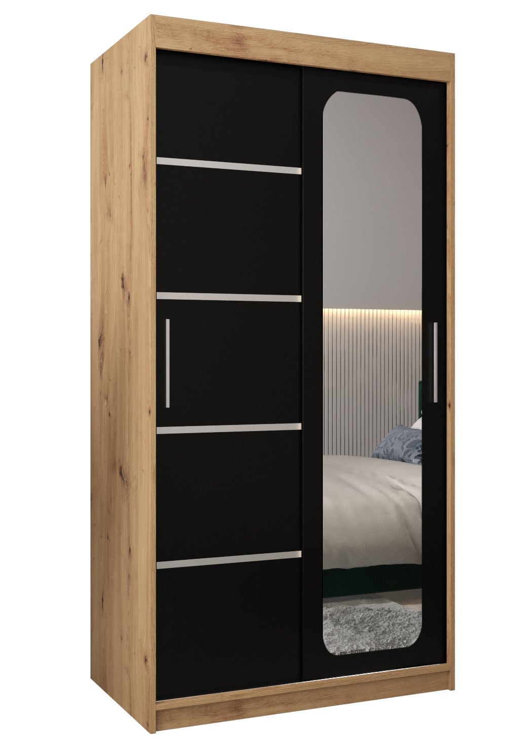 Szafa przesuwna garderoba PROMO V2 100 x 62 x 200 cm Artisan + Czarny - Abiks Meble