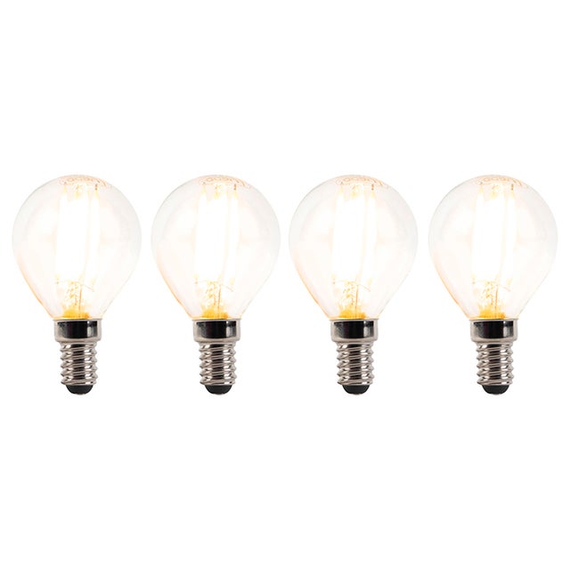 Lot de 4 ampoules LED E14 à intensité variable P45 transparentes 3W 250lm 2700K