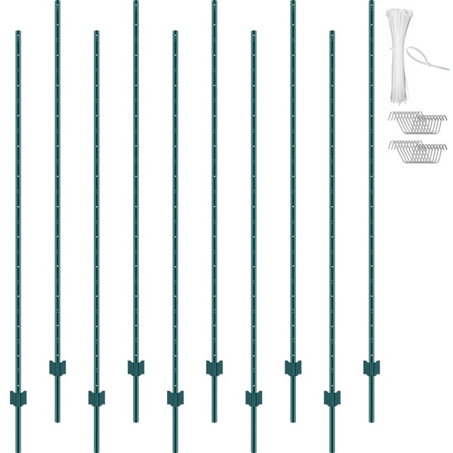 poteaux en T en métal de VEVOR 7 pieds,paquet de 10,piquet en acier durable pour jardin,cour,pelouse,ferme,espace extérieur,clôture verte