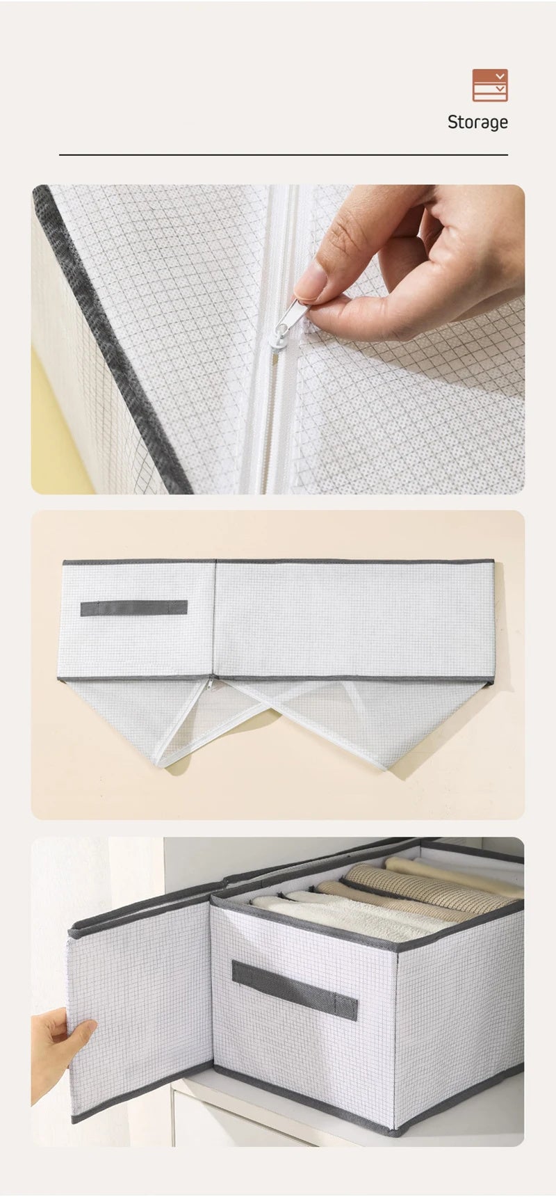 2 boîtes de rangement pliables à 9 grilles pour pantalons épais, organisateurs de placard, rangement pour jeans, sweat-shirts, chemises - 3